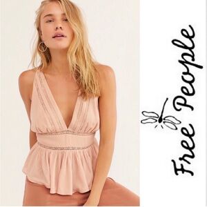 Free People halter top Hold On Tight peach lace boho Backless festival tiered